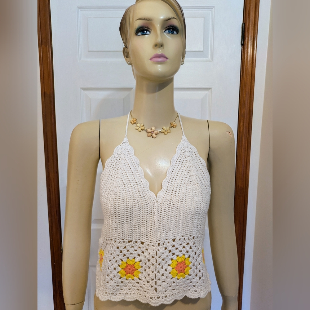 Aerie Crochet Crop Top with Sunflower Accents
